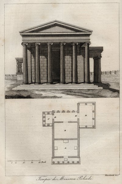 Tempel van Athena Polias - Akropolis Athene - (Oude Tempel van Athena) - gravure uit 