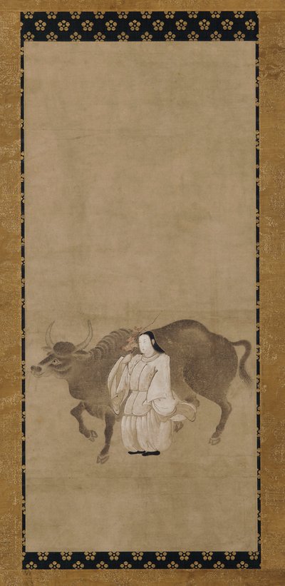 Tenjin (Sugawara no Michizane) met een os door Unknown artist