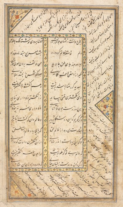 Tekstpagina, Perzische Verzen (verso) in een Anthologie met enkele verzen uit Haft Awrang (Zeven Tronen) van Jami; De Vijfde Troon Yusuf en Zulaykha door Unknown artist