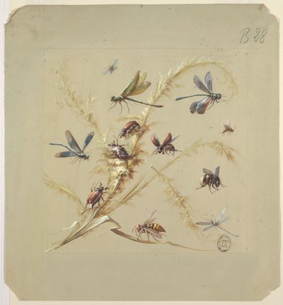 Textiel- of behangontwerp: insecten door Unknown artist