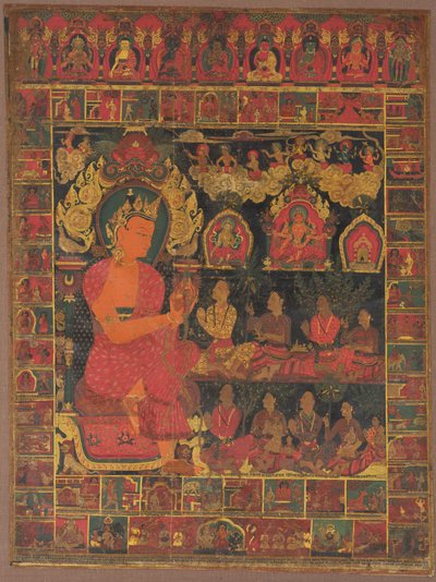 Thangka met Bejeweled Boeddha Predikend door Unknown artist