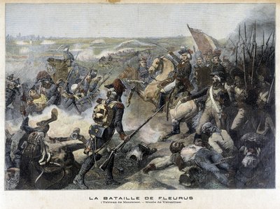 De Slag bij Fleurus (België 1794) volgens het schilderij van Mauzaisse (Musée de Versailles). Illustratie van de "Petit Journal" van 1892. door Unknown artist