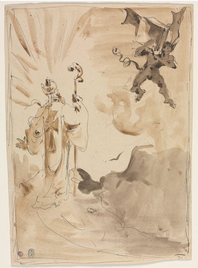 De bisschop en de demon (recto) door Unknown artist