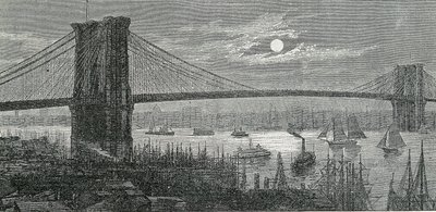 De Brooklyn Bridge, New York door Unknown artist