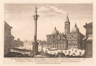De kerk van St. Mary de Grote in Rome, met de extra gebouwen aan elke kant; Ook de antieke kolom hierheen gebracht van de Tempel van Vrede, door paus Paulus V door Unknown artist