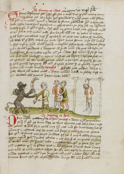 De duivel met een man met een blinddoek; De man die aan een boom hangt door Unknown artist