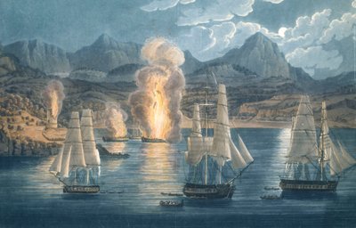 De Engelsen vernietigen Franse schepen in de Baai van Sagone, Corsica op 30 april 1811 door Unknown artist