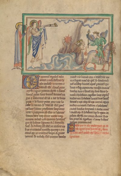 De vijfde bazuin: De Engel der Vernietiging en de sprinkhanen door Unknown artist