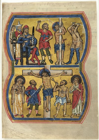 De geseling en de kruisiging, uit een psalter door Unknown artist