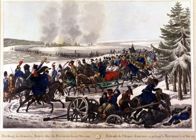 De Franse troepen trokken zich terug door de Beresina (Berezina) over te steken op 26/11/1812. Gravure uit de 19e eeuw. door Unknown artist