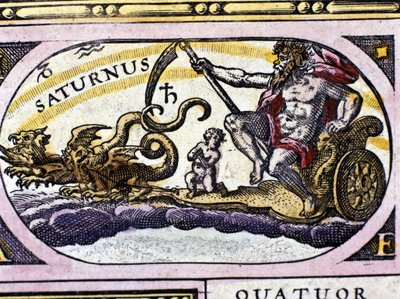 De god Saturnus (Cronos) op een tank getrokken door twee draken door Unknown artist