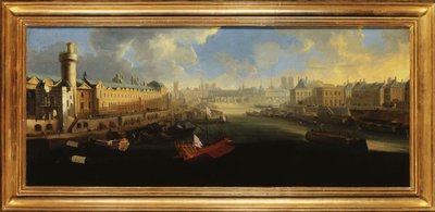 De Grande Galerie van het Louvre, met de Porte Neuve, de Pont-Neuf, de Cité, het Collège des Quatres-Nations in aanbouw en de Quai Malaquais door Unknown artist