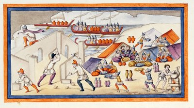De Grieken begonnen een bolwerk te graven om hun barakken en schepen te beschermen. De Ilias. Zang VII. Gravure uit het einde van de 18e eeuw. door Unknown artist