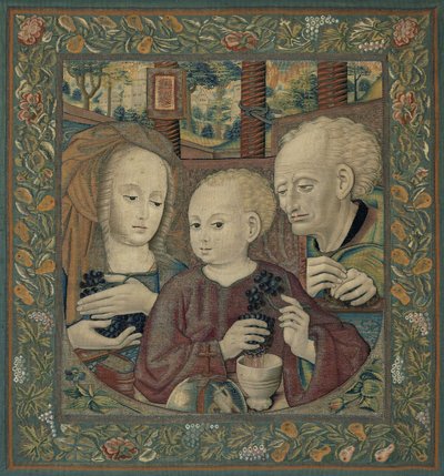 De Heilige Familie met het Kindje Christus dat de wijn van de Eucharistie perst door Unknown artist