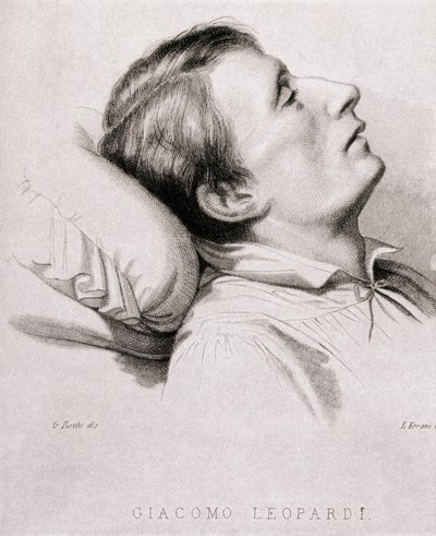 De Italiaanse dichter Giacomo Leopardi op zijn sterfbed door Unknown artist