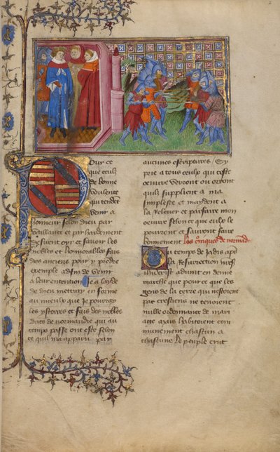 De koning van Denemarken met geestelijken en een gevechtsscène door Unknown artist