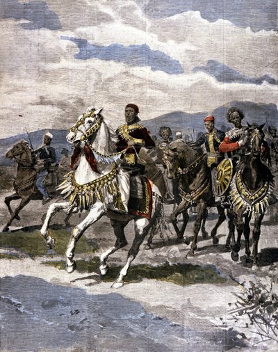 De koning van Ethiopië Menelik II. Illustratie van de Italiaanse pers. door Unknown artist