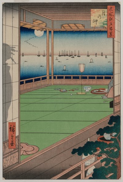 De maanbekijkende kaap, uit de serie Honderd uitzichten van beroemde plaatsen in Edo door Unknown artist