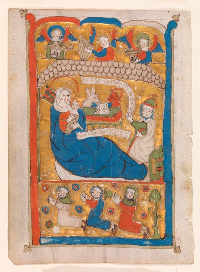 De geboorte van Jezus met Jozef, engelen en aanbidders door Unknown artist