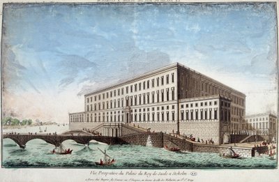 Het paleis van de koning van Zweden in Stockholm - gravure door Unknown artist