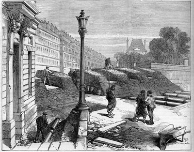 De Parijse Commune in 1871. Barricade van de federes (communards) op de hoek van Rue de Rivoli en Place de la Concorde. door Unknown artist