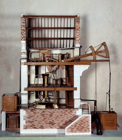 De stoommachine van Thomas Newcomen door Unknown artist