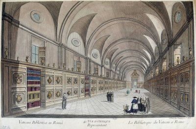 De Vaticaanse Bibliotheek (Apostolische Bibliotheek) in Rome, gravure door Unknown artist