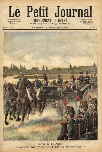 De aankomst van de president van de Franse Republiek Sadi Carnot, op de vlakte van het Bois de Boulogne, ter gelegenheid van de parade van 14 juli door Unknown artist