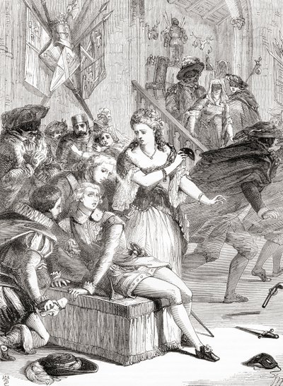 De moord op Gustavus III door Jackob Johan Anckarström op een gemaskerd bal, Stockholm, Zweden,1792 (gravure) door Unknown artist