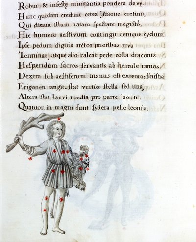 De weergegeven constellatie is die van Boötes, die het haar van Berenice ondersteunt met de linkerhand. Pagina van een 18e-eeuws manuscript gebaseerd op het originele manuscript 