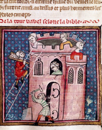 De bouw van de Toren van Babel (detail) door Unknown artist