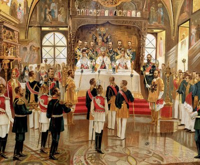 De kroning van tsaar Nicolaas II (1868-1918) in Moskou, Rusland door Unknown artist