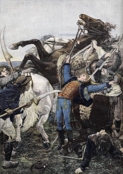 De dood van Joseph Bara (1779-1793), tamboer in de Republikeinse troepen en waarschijnlijk gedood door dieven. Gravure uit 1894 door Unknown artist