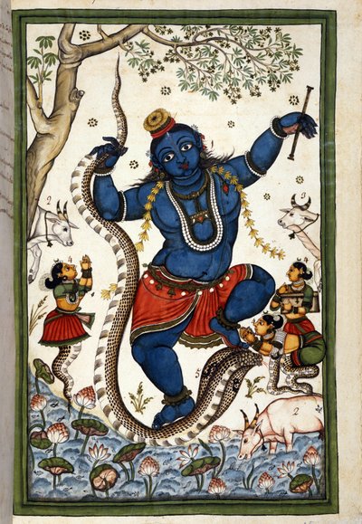 De godheid van de Brahmaanse triade Vishnu. Pagina uit het manuscript (ms. 8300) "Geschiedenis van Mogol" (Moghul of Moghol) door Stefano Nivibus Cardeira. 18e eeuw. Bibloteca marciana, Venetië door Unknown artist