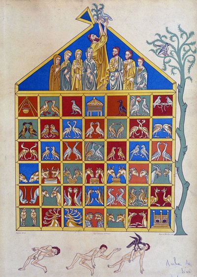 De duif met een olijftak voegt zich bij de Ark van Noach - naar miniatuur door Unknown artist