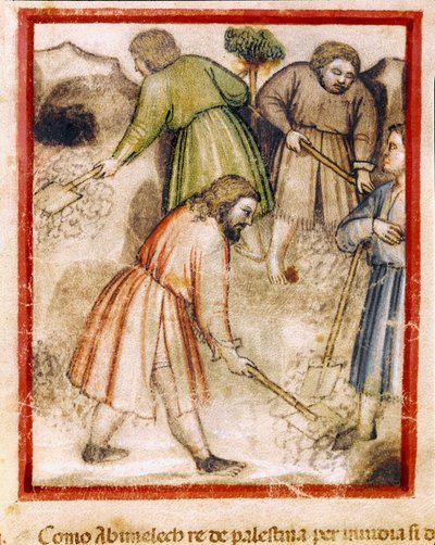 De afgunstige Filistijnen vullen de holle putten van Isaak (miniatuur uit codex 212) door Unknown artist