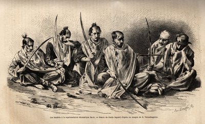De fanatieke moslim littekens tijdens de dramatische uitvoering die plaatsvindt na het martelaarsfeest van Hossein, elk van hen is bedekt met een wit laken, om het bloed op te vangen dat uit de wonden stroomt die ze zichzelf hebben toegebracht door zichzel door Unknown artist