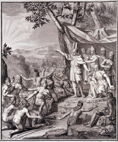 De eerste Inca Manco Capac en koningin Coya Mama Oello Huaco zijn vrouw, beiden kinderen van de Zon, verzamelen de wilden - in 