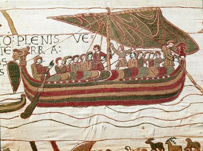 De vloot van Harold, die kwam om de hertog van Normandië Willem de Veroveraar te informeren door Unknown artist