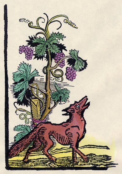 De vos en de druiven. Fabel van Aesopus (18e-eeuwse gravure) door Unknown artist