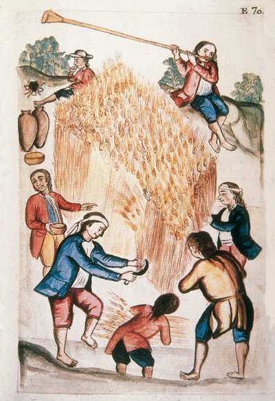 De oogst, uit het boek "Trujillo del Peru" of "Códice Martínez Compañón", door Baltazar Martinez Compañón y Bujanda, bisschop van Trujillo (1782-1785) door Unknown artist