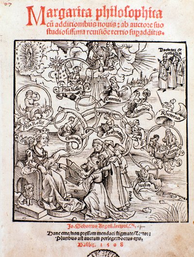 De vrije kunsten: Trivium (grammatica, logica en retorica) en quadrivium (rekenkunde, meetkunde, muziek en astronomie) door Unknown artist