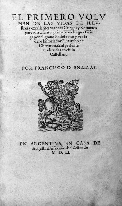 De levens van beroemde mannen. Frontispice van het boek van Plutarch di Cheronee, ook wel 