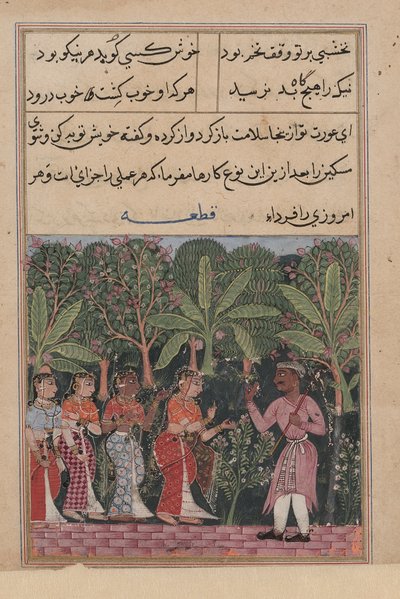 De Dochter van de Koopman Ontmoet de Tuinman, uit een Tuti-nama (Verhalen van een Papegaai): Twaalfde Nacht door Unknown artist