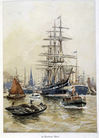 De haven van Hamburg in de 19e eeuw door Unknown artist