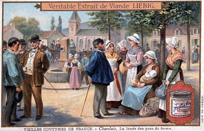 De gehuurde boeren in de Charolais - chromo. Liebig, v. 1895 door Unknown artist
