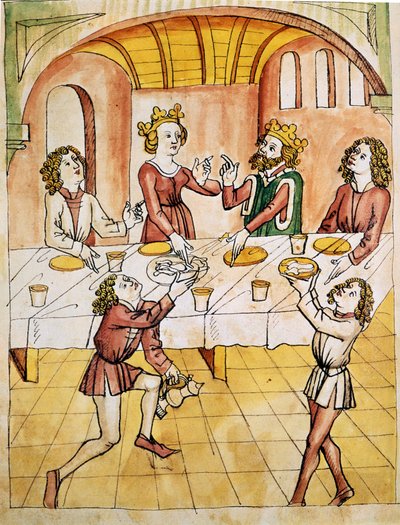 De zaal van de honderd tafels. Facsimile uit de 18e eeuw na Perceval door Wolfram von Eschenbach door Unknown artist