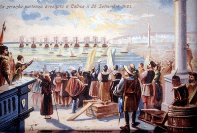 Het tweede vertrek van Christoffel Columbus uit Cadiz op 25/09/1493. door Unknown artist