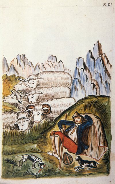 De herder en zijn kudde schapen, uit het boek "Trujillo del Peru" of "Códice Martínez Compañón", door Baltazar Martinez Compañón y Bujanda, bisschop van Trujillo (1782-1785) door Unknown artist