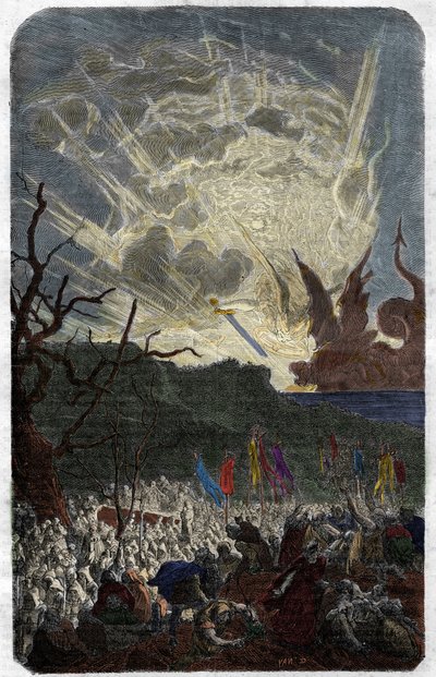 De bijgeloven (angst) van het jaar duizend: het einde van de wereld. Gravure in 